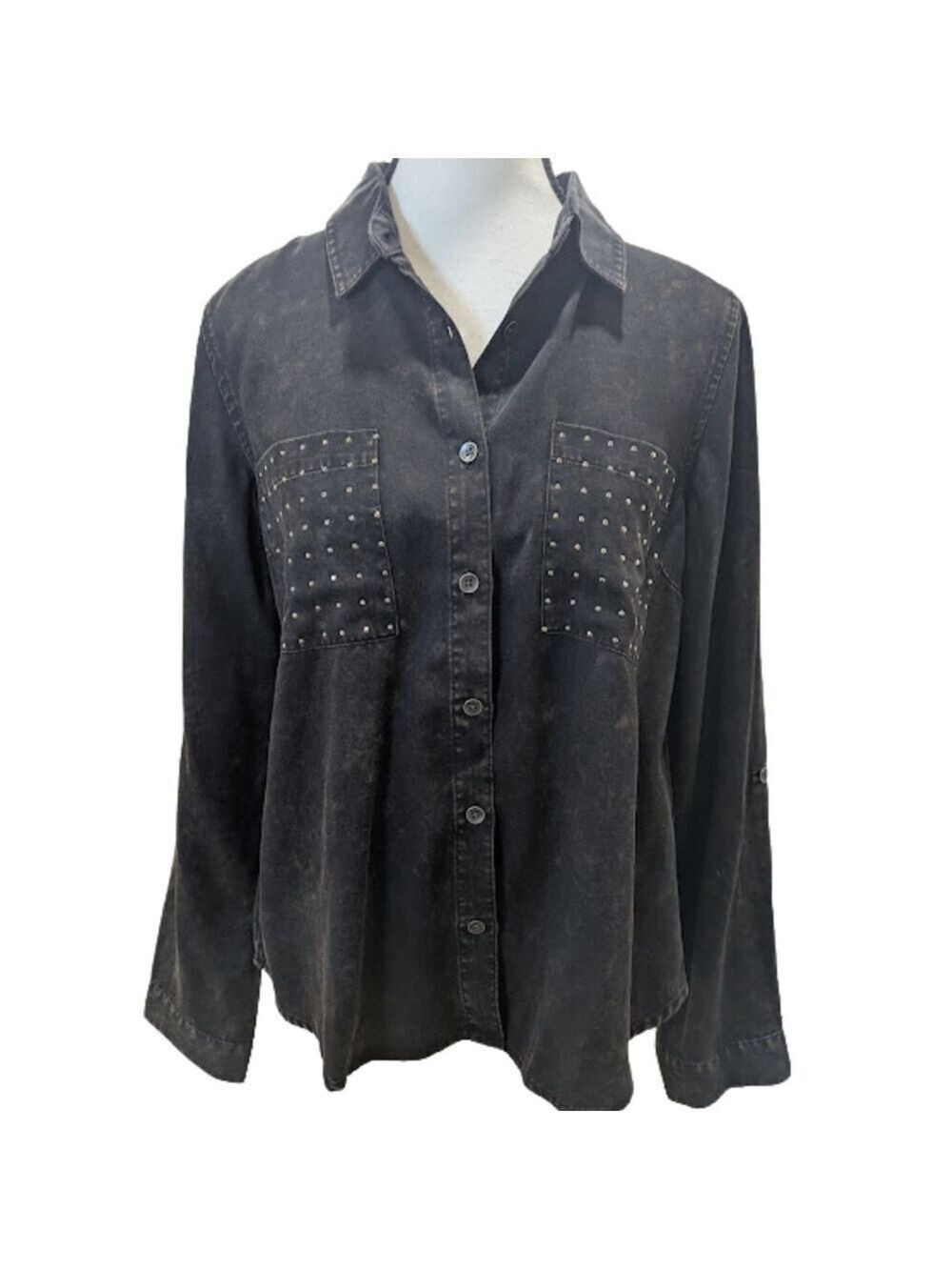 Indigo Thread Co Studded Denim Shirt S Black Vintage Wash Grunge